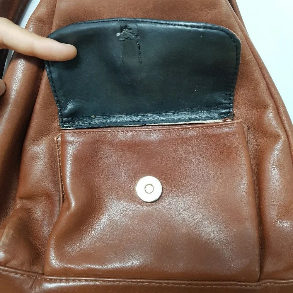 Vintage Merlin USA Made Leather Backpack Purse‎ Bag Zipper Cognac Brown